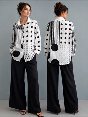 Noracora Button Down Polka Dot black and white Shirt size oversized small